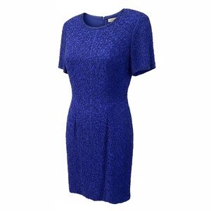 Vintage A.J. Bari Elegant Navy Beaded Textured Mini Evening Event Dress NWT